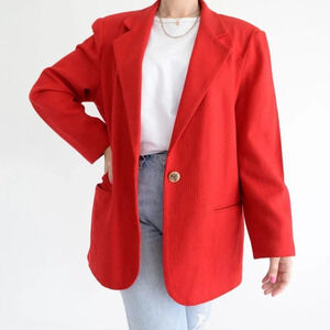 Vintage  Prophecy by Sag Harbor Red 100% Wool Single Button Blazer 14